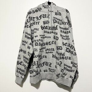 Beautiful Disaster Womens Pullover Hoodie C2X Gray Spellout Punk Emo Goth Alt